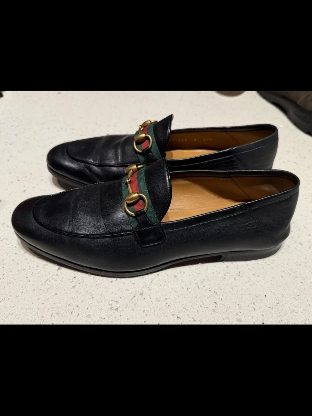 Gucci Black Leather Men’s Loafers with Green-Red Web and Gold Bit